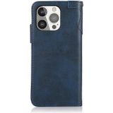 Khazneh dual-splicing koeienhuid textuur horizontale flip lederen tas met houder & kaart slots & portemonnee & lanyard voor iphone 13 pro