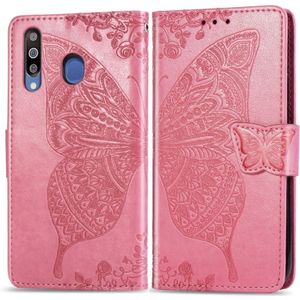 Butterfly Love bloemen relif horizontale Flip lederen case voor Galaxy M30 met houder & kaartsleuven & portemonnee & Lanyard (roze)