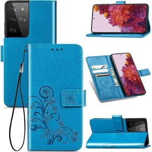 Vierbladige gesp relif gesp mobiele telefoon bescherming lederen case met Lanyard & Card Slot & Wallet & Bracket Functie Voor Samsung Galaxy S30 Ultra(Blauw)