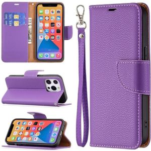 Litchi Texture Pure Color Horizontale Flip Leren Case met Houder & Card Slots & Wallet & Lanyard voor iPhone 13 Pro Max (Purplez)