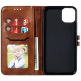 Voor iPhone 12 In relif Happy Cat Pattern Horizontale Flip Lederen Case met Holder & Card Slots & Wallet & Photo Frame(Bruin)