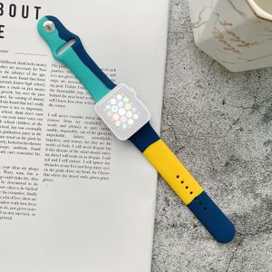 Siliconen kleur matching vervangende horlogebanden voor Apple Watch Series 6 & SE & 5 & 4 44mm / 3 & 2 & 1 42mm (Lichtblauw + Donkerblauw + Geel)