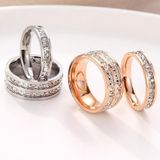 2 PCS Girls Simple Titanium Steel Diamond Ring  Size: US Size 8(Double Row Silver)