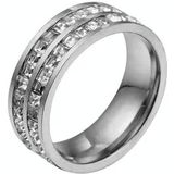 2 PCS Girls Simple Titanium Steel Diamond Ring  Size: US Size 8(Double Row Silver)