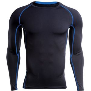SIGETU Mannen Lange Mouw Sneldrogende Sportkleding (Kleur:Zwart Blauw Maat: L)