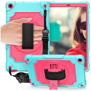 Voor Samsung Galaxy Tab A 10.1 (2019)/T515 360 Graden Rotatie Draaitafel Contrast Kleur Robot Schokbestendig Siliconen + PC Beschermhoes met Houder (Mint Groen + Rose Rood)