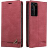 Voor Huawei P40 Pro Skin Feel Anti-Diefstal Borstel Horizontale Flip Leren Case Met Houder & Card Slots & Wallet (Wine Red)