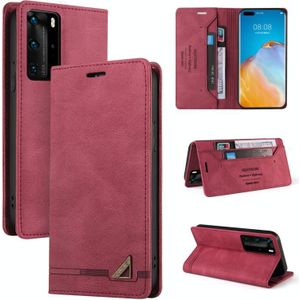 Voor Huawei P40 Pro Skin Feel Anti-Diefstal Borstel Horizontale Flip Leren Case Met Houder & Card Slots & Wallet (Wine Red)
