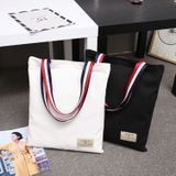 Canvas Tote Bag Hand Bag Kleurrijke schouderband grote capaciteit shopping bag (wit)