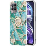 Voor Oppo REALME 8i splitsen marmeren bloempatroon TPU ringhouder (blauwe bloem)