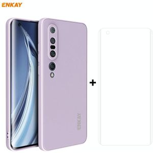 Voor Xiaomi Mi 10 Pro 5G Hat-Prince ENKAY ENK-PC0762 Liquid Siliconen Straight Edge Schokbestendige beschermhoes + 3D Full Screen PET Gebogen Hete Buigbare HD Screen Protector Soft Film(Paars)