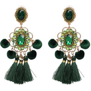 Drop haarbal Earring handgemaakte kwast grote Earring gefranjerde earrings(Green)