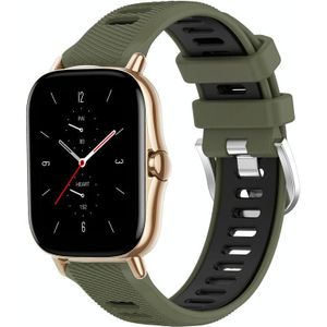 Voor Amazfit GTS 2 22 mm kruistextuur twee kleuren siliconen stalen gesp horlogeband (legergroen + zwart)