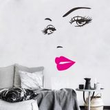 Sexy lippen vrouw portret schoonheids salon slaapkamer woonkamer decoratie PVC muur sticker (roze)