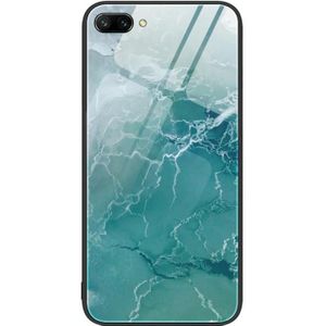 Voor Honor 10 marmeren patroon glazen beschermhoes voor telefoon (Green Ocean)