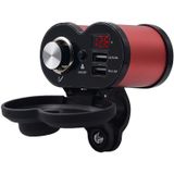 CS-834A2 multifunctionele motorfiets waterdichte aluminium legering mobiele telefoon dubbele USB-oplader sigarettenaansteker met digitale display-schakelaar (rood)