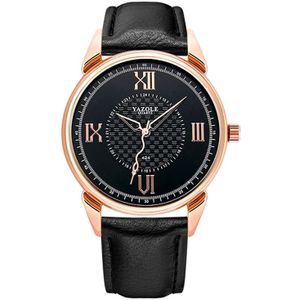 YAZOLE 424 mannen Fashion Business PU lederen Band Quartz Wrist Watch  lichtgevende punten (zwarte wijzerplaat + zwarte band)