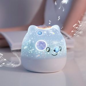 Kinderen Starry Sky Projection Lamp USB Roterende LED Night Light Music Box Oplaadbare Slaaplicht (Hebzuchtige Kat)