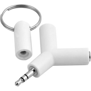 Mini Y-vormige 3.5 mm male naar dubbele 3.5 mm vrouwelijke jack audio headset adapter connector sleutelhanger (wit)