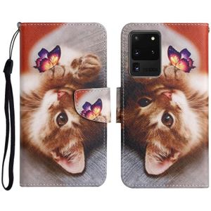 Voor Samsung Galaxy S20 Ultra Geschilderd Patroon Horizontale Flip Lederen Case met Houder & Card Slot & Portemonnee (Butterfly Cat)