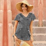 Dames Sexy Casual Printed Ruche Jumpsuit (kleur: Wijnrood Maat: L)