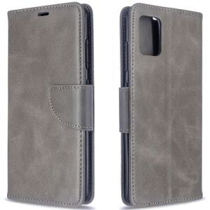 Voor Galaxy A51 Retro Lambskin Texture Pure Color Horizontal Flip PU Leather Case met Holder & Card Slots & Wallet & Lanyard(Grey)