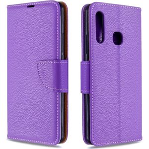 Voor Galaxy A70e Pure Color Horizontal Flip PU Leather Case met Holder & Card Slots & Wallet & Lanyard(Purple)
