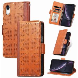 Grid Leather Flip Phone Case For iPhone XR(Brown)