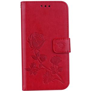 Voor Galaxy J3 (2017) / J330 (EU versie) rozen ingedrukt bloem patroon horizontale Flip lederen draagtas met houder & kaartsleuven & Wallet(Red)