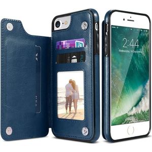 Retro PU lederen case multi kaarthouders telefoon gevallen voor iPhone 6 6s 7 8 plus 5S SE  iPhone X XS Max XR  Samsung S7 S8 S9 S10 voor iPhone XR (blauw)
