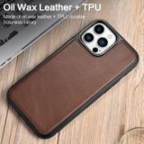 ICARER Cowhide Leather TPU Back Phone Case For iPhone 13 Pro(Brown)