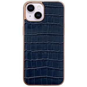 Voor iPhone 14 Plus Nano Galvaniseren Krokodil Textuur Lederen Telefoon Case (Blauw)