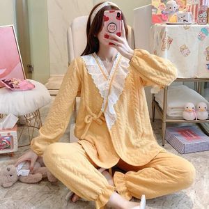Tweedelige Kimono warme pyjama voor zwangere vrouwen (kleur: geel formaat: XL)