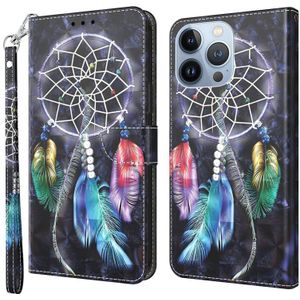 3D Painted Leather Phone Case For iPhone 13 Pro(Colorful Dreamcatcher)