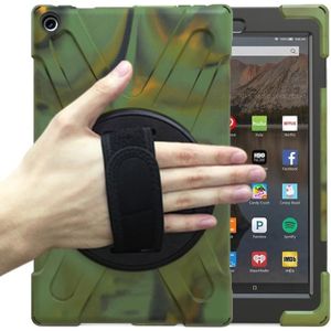 Voor Amazon Kindle Fire HD10 2019 Schokbestendig Kleurrijke Siliconen + PC Beschermhoes Met Houder & Handriem & Schouderriem (Camouflage)