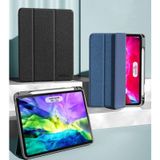 Mutural YASHI-serie TPU + PU doek patroon textuur horizontale flip lederen geval met drie-opvouwbare houder & pen slot & wake-up / slaapfunctie voor iPad Pro 12.9 (2021)(zwart)