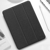 Mutural YASHI-serie TPU + PU doek patroon textuur horizontale flip lederen geval met drie-opvouwbare houder & pen slot & wake-up / slaapfunctie voor iPad Pro 12.9 (2021)(zwart)
