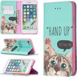 Gekleurd tekenpatroon onzichtbaar magnetische horizontale flip PU lederen hoes met houder & kaartslots & portemonnee voor iPhone 8 & 7(Cat)