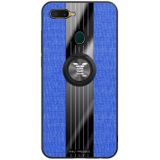 Voor OPPO A7 XINLI stiksels doek Textue schokbestendig TPU beschermhoes met ring houder (blauw)