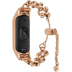 Voor Xiaomi Mi Band 7 kraal stalen ketting metalen horlogeband (ros goud)