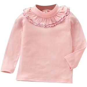 Lente Meisjes Solid Color Lace Ronde Hals Bottoming Shirt Kinderkleding  Hoogte:120cm (Roze)