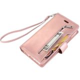 Voor iPhone 6 Plus & 6s Plus Multifunctionele Rits Horizontale Flip Lederen Case met Holder & Wallet & 9 Card Slots & Lanyard(Rose Gold)