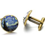 1 paar Fashion Van Gogh kunst schilderij serie Manchetknopen Van Gogh Starry nacht kristal glas Cabochon Cufflinks(Sliver)