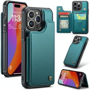 Voor iPhone 15 Pro Max CaseMe C22 Kaartsleuven Houder RFID Anti-diefstal Telefoonhoesje (Blauw Groen)