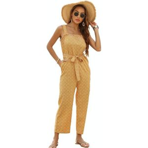 Vrouwen Floral Sling Ruffled Lace-Up Jumpsuit (Kleur: Geel Maat: S)