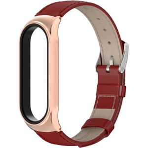For Xiaomi Mi Band 6 / 5 / 4 / 3 Mijobs First Layer Cowhide Plus Replacement Watchband(Red Rose Gold)