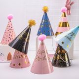 10 STUKS Harige Bal Verjaardag Papier Hoed Kroon Verjaardag Cake Hoed Partij Decoratie (Roze Bal Gold Point)