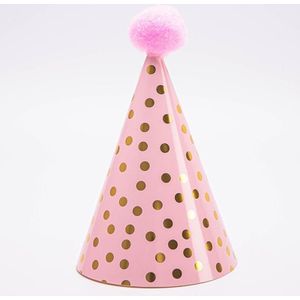 10 STUKS Harige Bal Verjaardag Papier Hoed Kroon Verjaardag Cake Hoed Partij Decoratie (Roze Bal Gold Point)