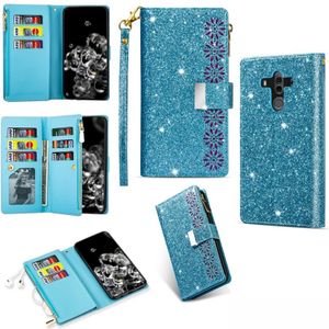 Voor Huawei Mate 10 Pro Multi-card Slots Starry Sky Laser Carving Glitter Zipper Horizontale Flip Lederen Case met Holder & Wallet & Lanyard(Sky Blue)