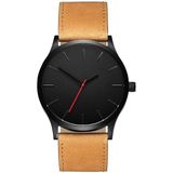 Mannen eenvoudige mat lederen riem quartz horloge (bruin)